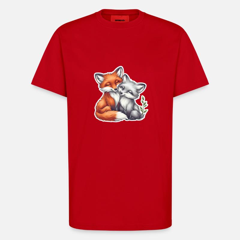 Cute Fox Couple Napping Together - T-Shirt - made by SPREAD - red