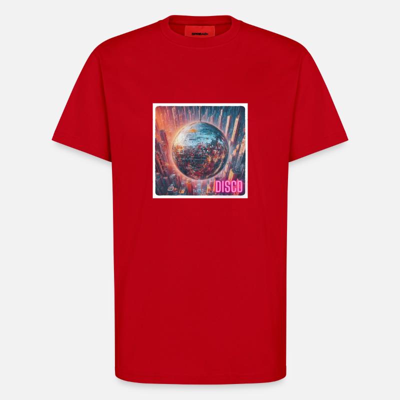 Discokugel vor Großstadt - T-Shirt - made by SPREAD - Rot
