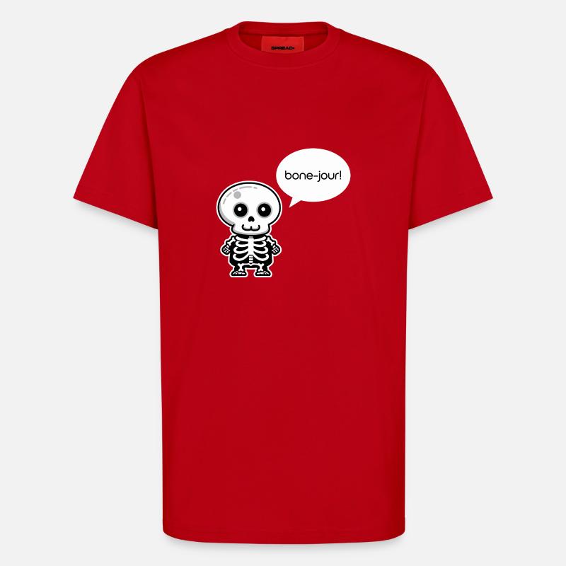Bone-jour! - Funny Skeleton Pun - T-Shirt - made by SPREAD - red