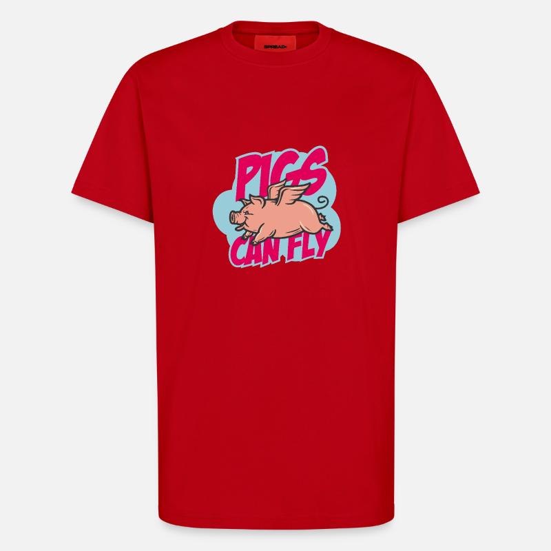 Les cochons peuvent voler - T-shirt bio décontracté fabriqué en UE - rouge