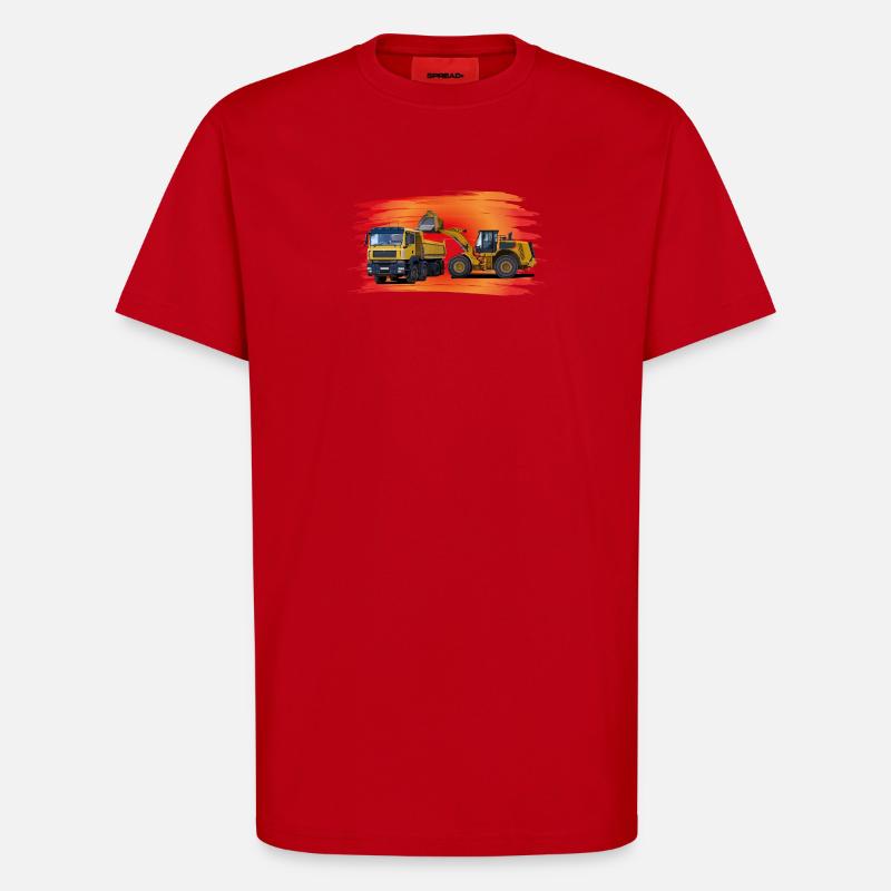Laster und Bagger auf rot - T-Shirt - made by SPREAD - Rot
