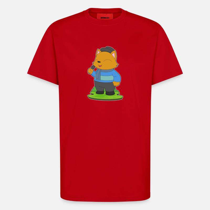 Cat Singer Microphone Singing - T-Shirt - made by SPREAD - red