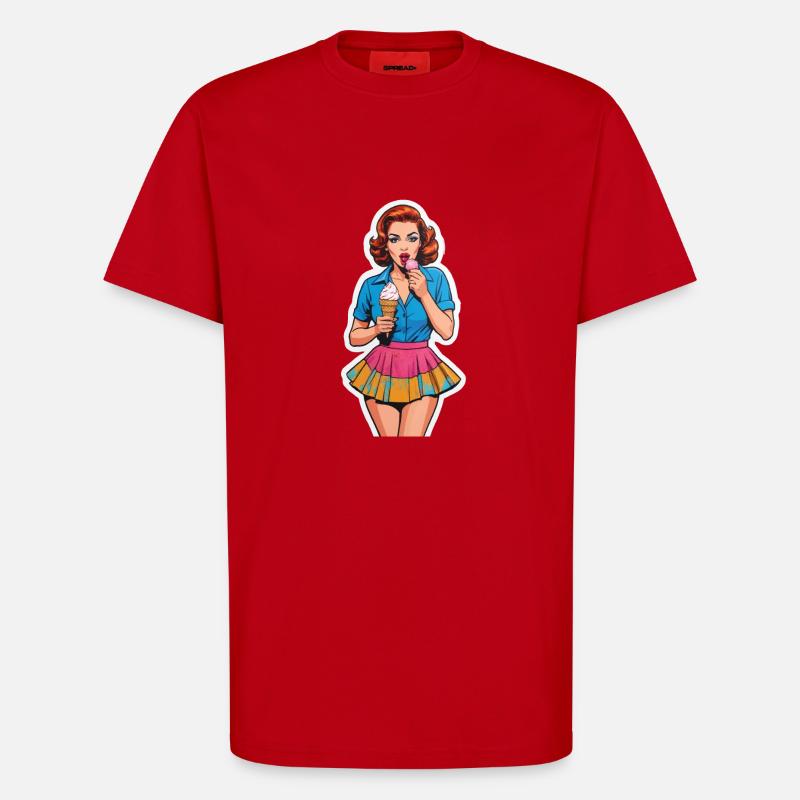 Retro Mädchen Eis essen - T-Shirt - made by SPREAD - Rot