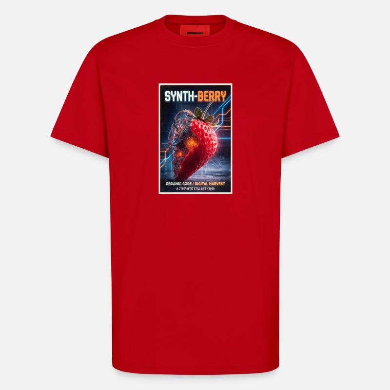 Synth-Beere: Kybernetische Erdbeere - T-Shirt - made by SPREAD - Rot