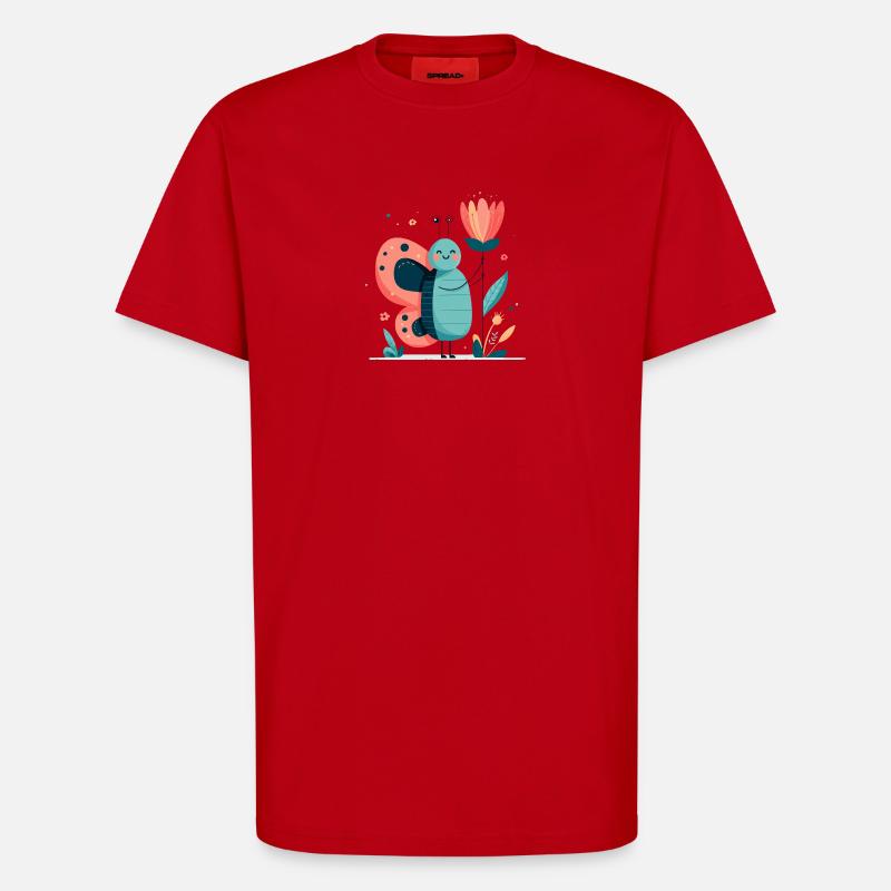 putziger Schmetterling mit Blume - T-Shirt - made by SPREAD - Rot