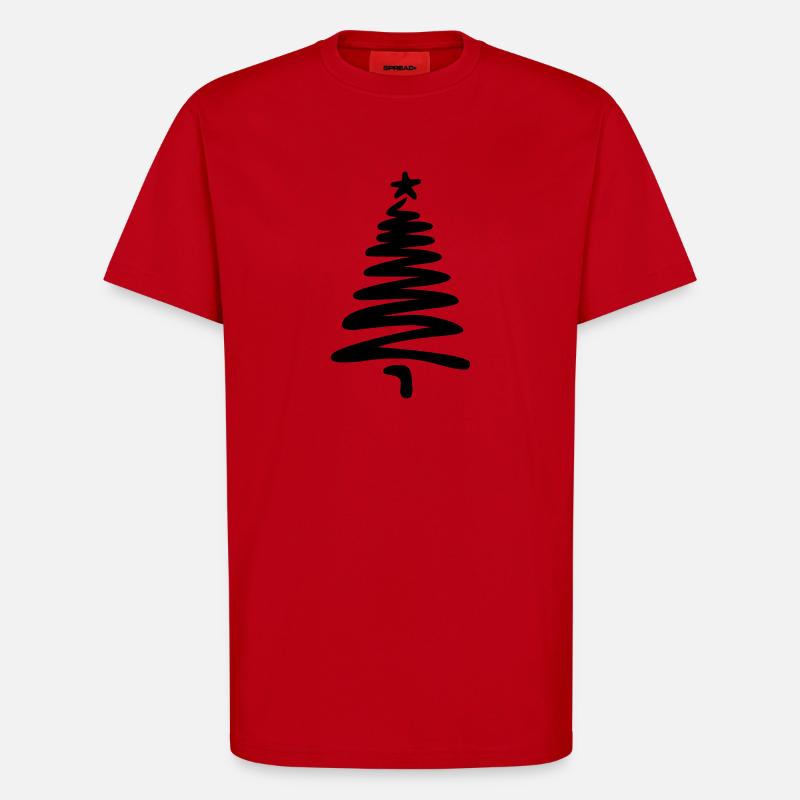 Christmas tree linear hand-drawn - T-Shirt - made by SPREAD - red