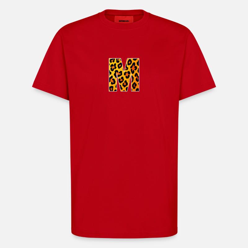 Lettre M du léopard - T-shirt bio décontracté fabriqué en UE - rouge