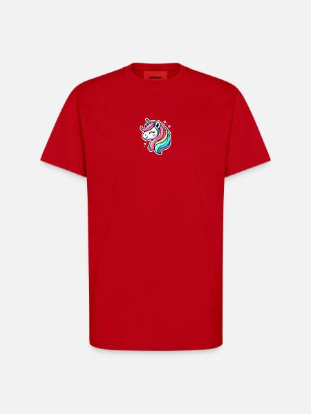 Einhorn Comic Regenbogen Herzen - T-Shirt - made by SPREAD - Rot