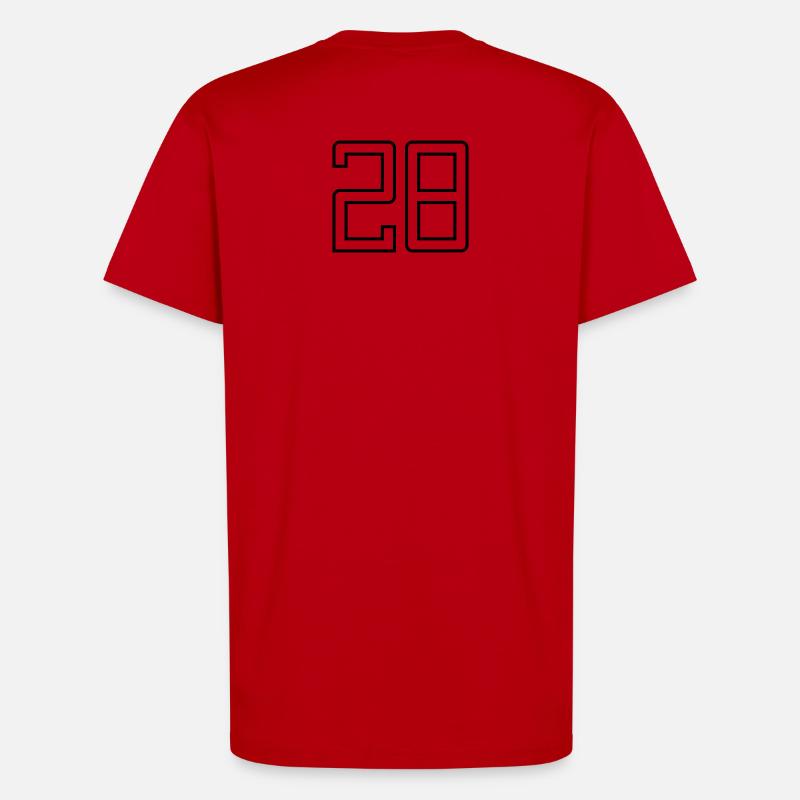 Numéro 28 (Style Université) - T-shirt bio décontracté fabriqué en UE - rouge