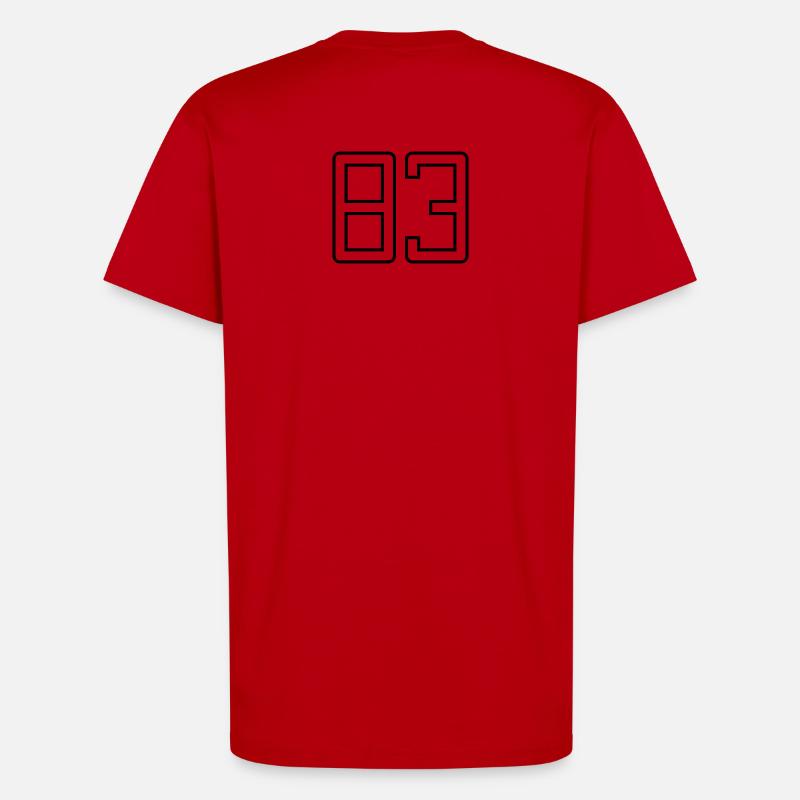Numéro 83 (Style Université) - T-shirt bio décontracté fabriqué en UE - rouge
