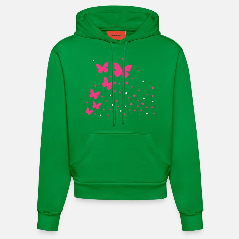 Papillons & astérisque - Sweat à capuche bio ajusté fabriqué en UE - City Green