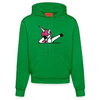 Unicorn Dabbing Dab Dance Party Pose Gesture Funny - Organic Fitted Hoodie Made in EU - City Green - Front