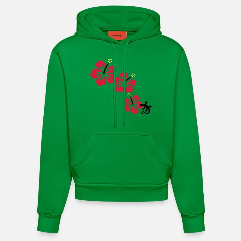 Hibiscus avec GECKO - Sweat à capuche bio ajusté fabriqué en UE - City Green