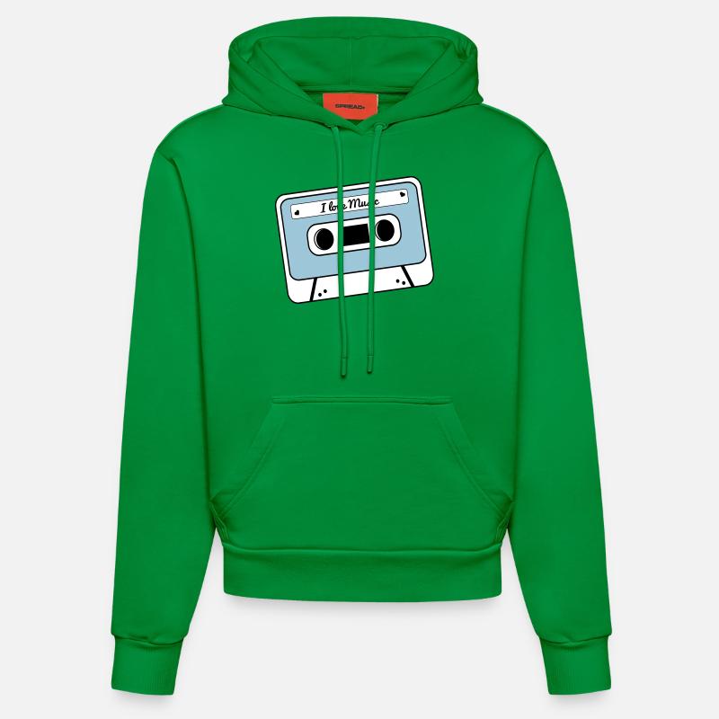 I love music cassette - Sweat à capuche bio ajusté fabriqué en UE - City Green
