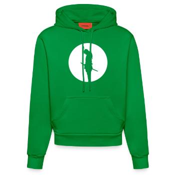 Japan Samurai / Ninja - Silhouette (Japan Flagge) - Organic Fitted Hoodie Made in EU - City Green - Vorne