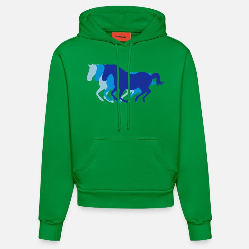 Trois chevaux au galop - Sweat à capuche bio ajusté fabriqué en UE - City Green