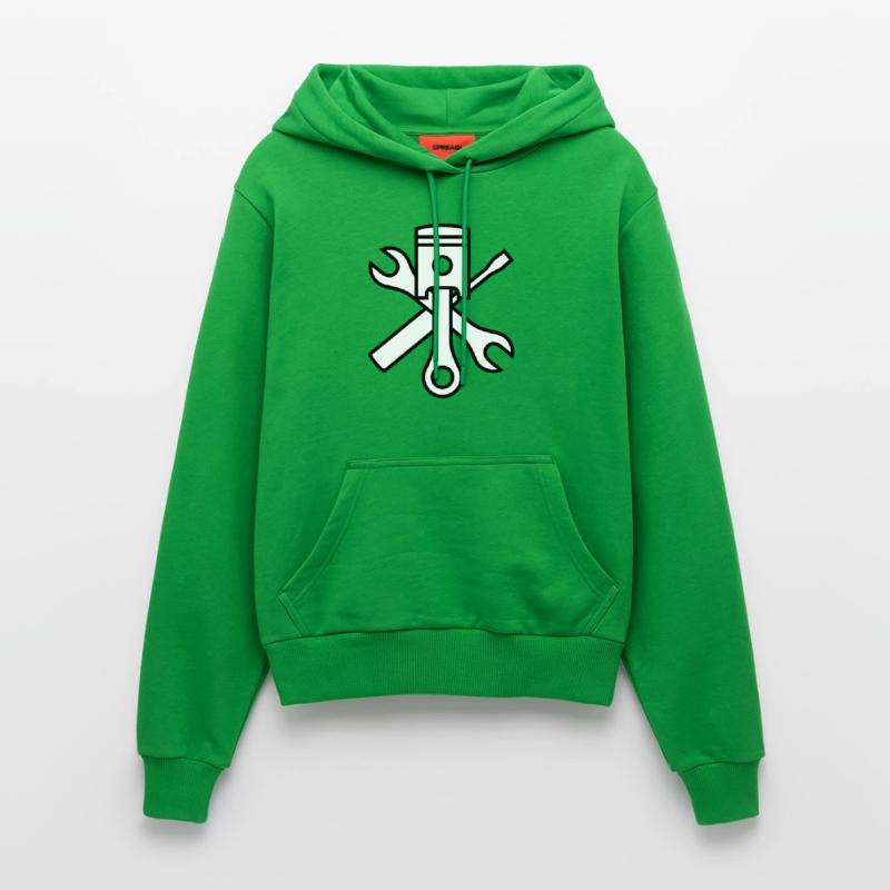 Pistons and tools 2c (+ your text) Organic Fitted Hoodie Made in EU