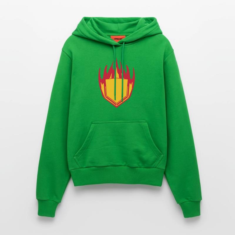 hot fire flames angular shield emblem emblem frame Organic Fitted Hoodie Made in EU
