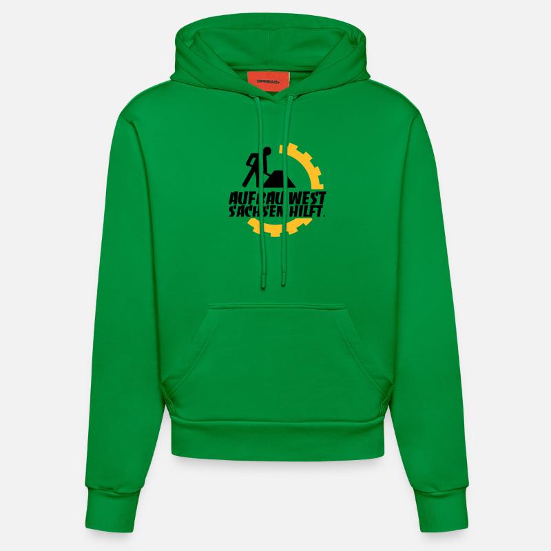 Construction West - Saxony helps. - Organic Fitted Hoodie Made in EU - City Green