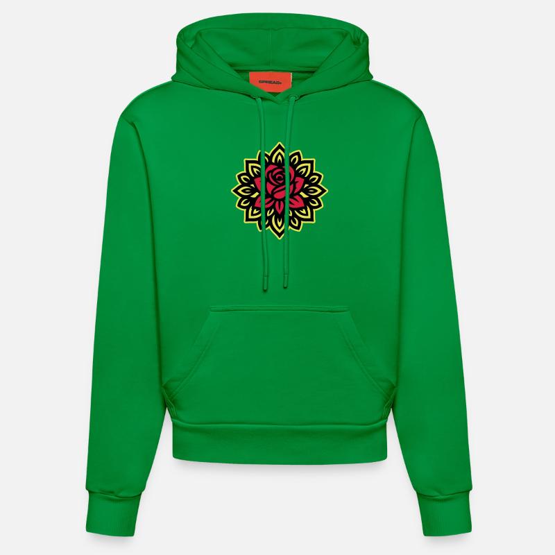 Mandala Fleur Rose - Sweat à capuche bio ajusté fabriqué en UE - City Green