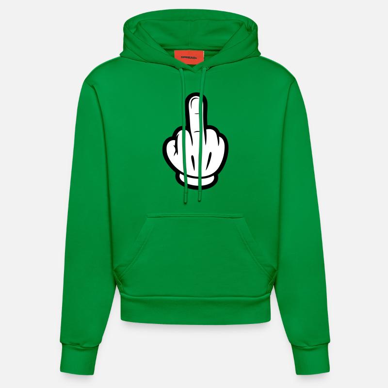 Middle Finger Comic Hand - Organic Fitted Hoodie Made in EU - City Green