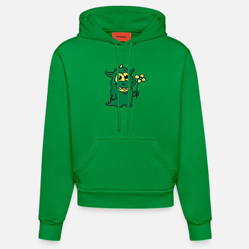 Drache mit Blume - Organic Fitted Hoodie Made in EU - City Green
