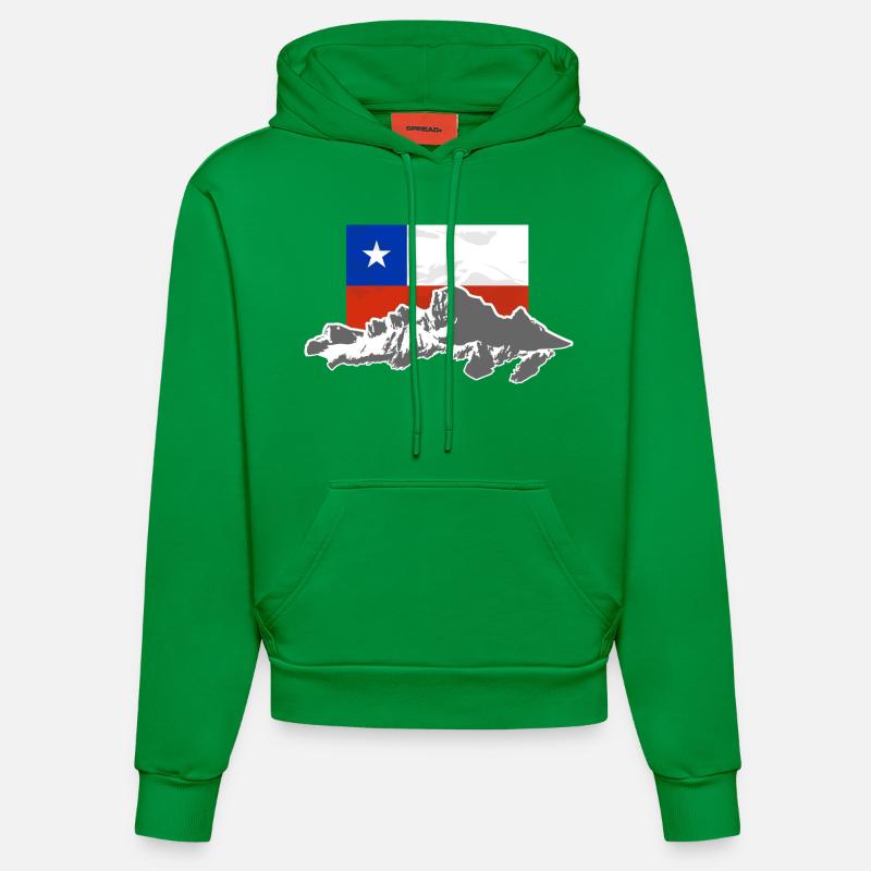 Chile - Mountains & Flag - Sweat à capuche bio ajusté fabriqué en UE - City Green