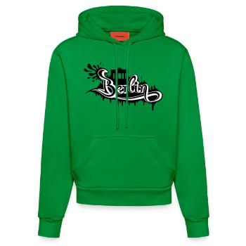 Berlin Streetart Shirt - Organic Fitted Hoodie Made in EU - City Green - Vorne