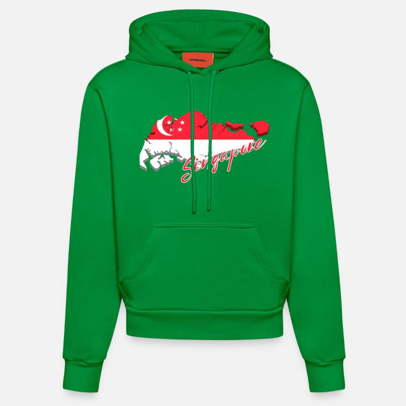 Carte de Singapour, drapeau de Singapour - Sweat à capuche bio ajusté fabriqué en UE - City Green
