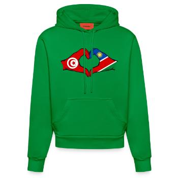 Tunisia Namibia Flag Hands Heart Shape Used - Organic Fitted Hoodie Made in EU - City Green - Front