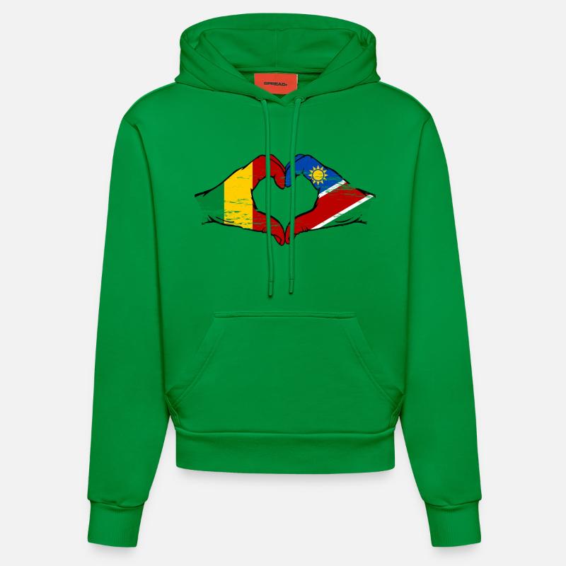 Mali Nairobi drapeau mains cœur utilisé - Sweat à capuche bio ajusté fabriqué en UE - City Green