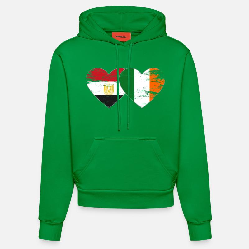Egypte Irlande Drapeau Coeur Utilisé - Sweat à capuche bio ajusté fabriqué en UE - City Green
