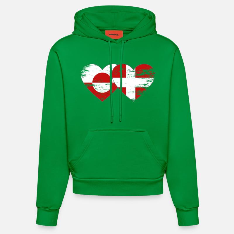 Cœur du drapeau du Groenland-Danemark utilisé - Sweat à capuche bio ajusté fabriqué en UE - City Green