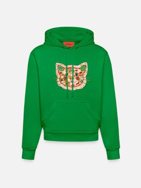 Pizza Katze - Organic Fitted Hoodie Made in EU - City Green