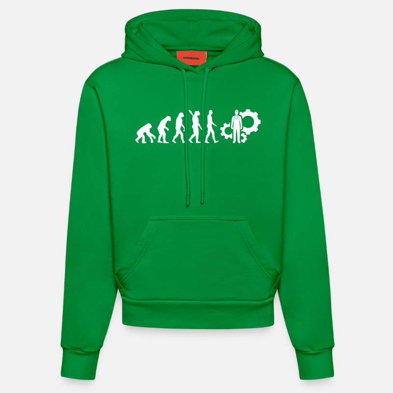Evolution Technician Technology White - Organic Fitted Hoodie Made in EU - City Green