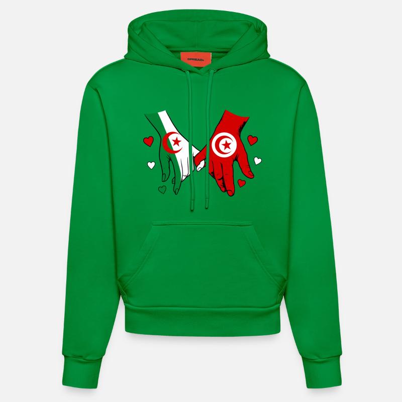 Algérie-Tunisie Drapeau main dans la main - Sweat à capuche bio ajusté fabriqué en UE - City Green