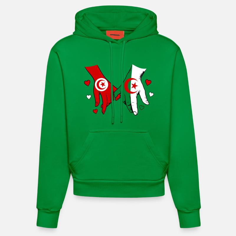 Tunisie-Algérie Drapeau main dans la main - Sweat à capuche bio ajusté fabriqué en UE - City Green