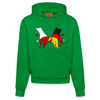 Polen_Deutschland_Flagge_Händehalten - Organic Fitted Hoodie Made in EU - City Green - Vorne