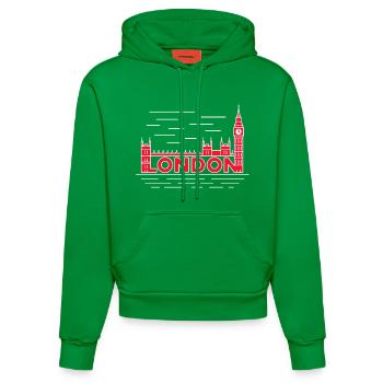 London Skyline Bold Red - Organic Fitted Hoodie Made in EU - City Green - Front