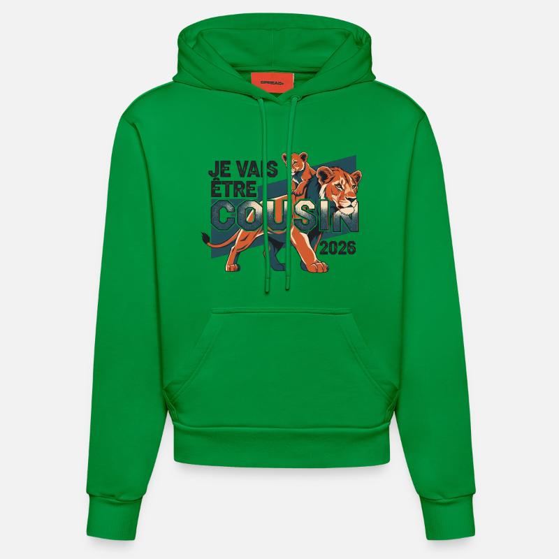 Bientôt Cousin 2026 Cadeau Annonce Naissance - Sweat à capuche bio ajusté fabriqué en UE - City Green