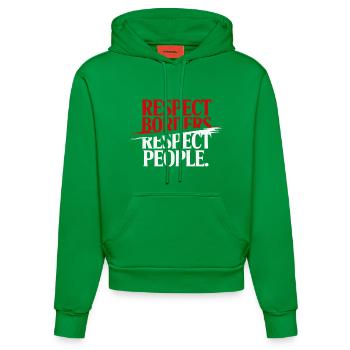 Respecter les frontières Respecter les gens - Groenland - Sweat à capuche bio ajusté fabriqué en UE - City Green - Devant