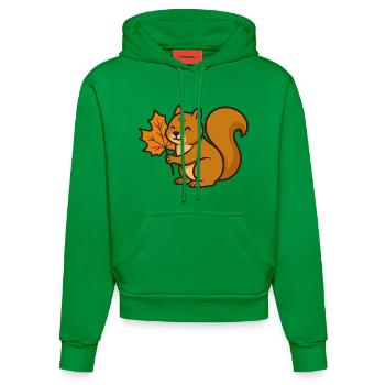 Niedliches Eichhörnchen mit Herbstblatt Cartoon - Organic Fitted Hoodie Made in EU - City Green - Vorne