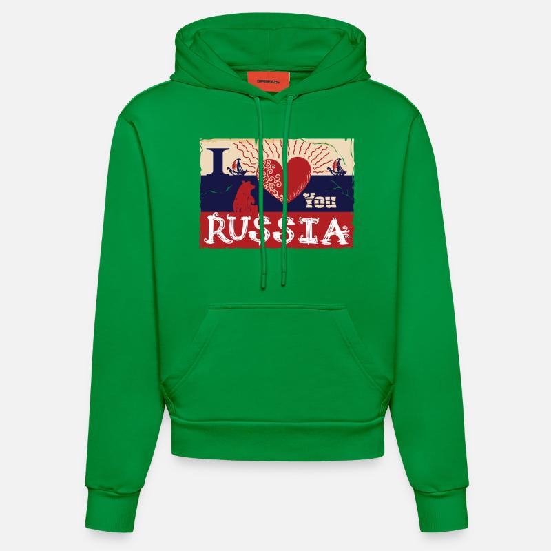 Je t'aime la Russie - Sweat à capuche bio ajusté fabriqué en UE - City Green