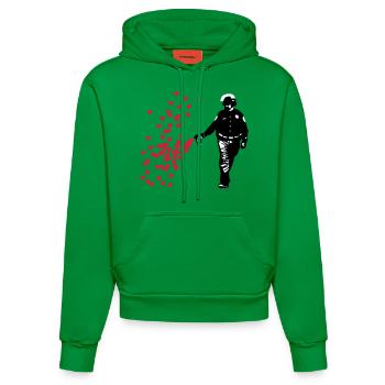 Stencil Polizei - Streetart Pepper Spray Cop Herz - Organic Fitted Hoodie Made in EU - City Green - Vorne