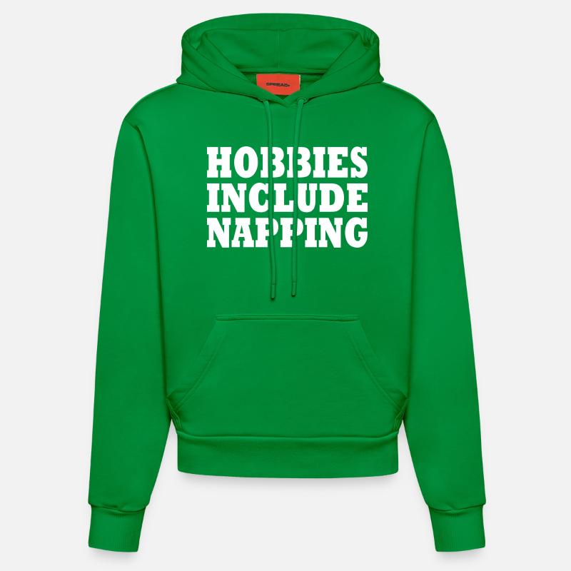 Hobbies include napping - Organic Fitted Hoodie Made in EU - City Green