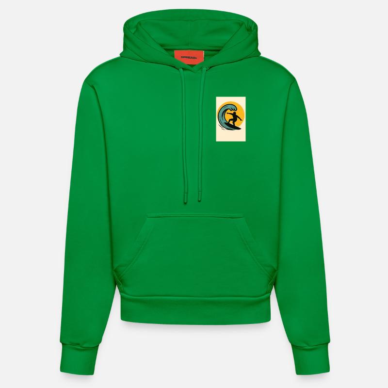 Surfeurs au coucher du soleil - Sweat à capuche bio ajusté fabriqué en UE - City Green