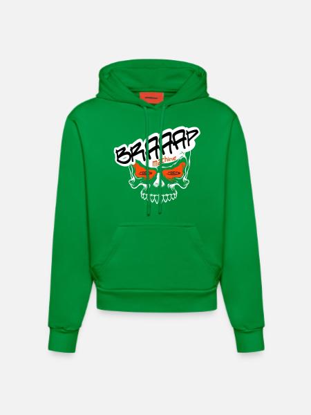 Braaap BIG Skull - Organic Fitted Hoodie Made in EU - City Green