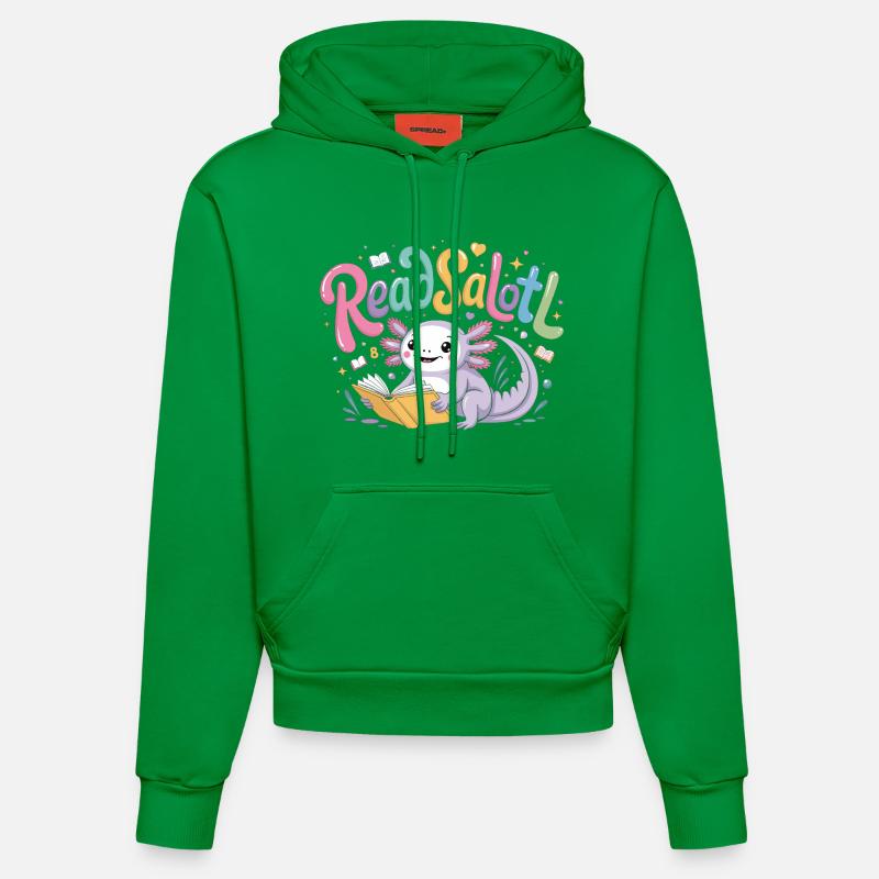 Axolotl Reader T-Shirt ReadSalotl Book - Sweat à capuche bio ajusté fabriqué en UE - City Green