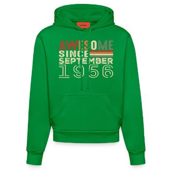 Septembre 1956, cadeau d’anniversaire Septembre 1956 - Sweat à capuche bio ajusté fabriqué en UE - City Green - Devant