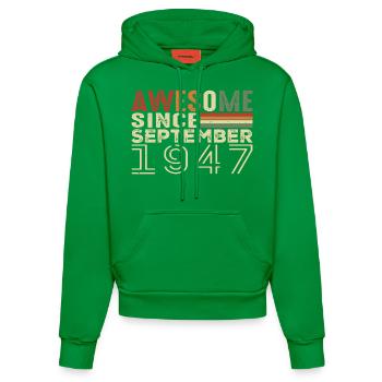 Septembre 1947, cadeau d’anniversaire Septembre 1947 - Sweat à capuche bio ajusté fabriqué en UE - City Green - Devant